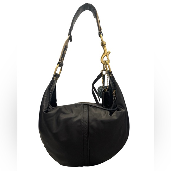 Coach Y2K Vintage 2000s Hampton Black Nylon Satin Hobo Teal Interior Purse - Picture 10 of 14